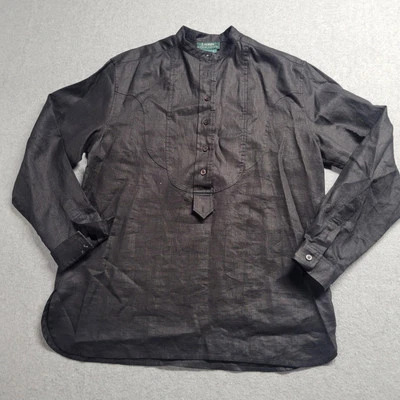 Blusa de mujer Lauren Ralph Lauren de lino negra 1/2 botón delantero manga larga talla 6 Foto 1 de 4