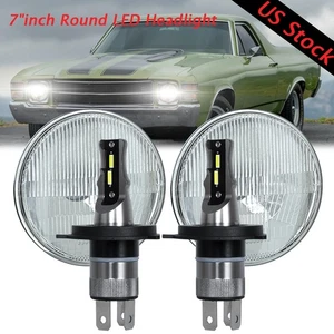 7" Inch Round LED Headlights Hi/Lo Beam White For 1971-1974 1975 Chevy El Camino - Picture 1 of 16