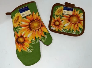 Porta Ollas y Guante Horno Nuevo con Etiquetas Novedad Estampado Girasol Conjunto Hogar Colección NUEVO A39 - Imagen 1 de 10