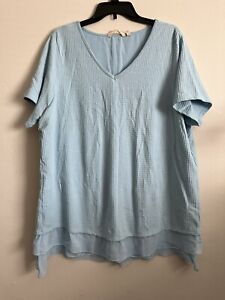 SOFT SURROUNDINGS 2X WAFFLE KNIT TUNIC GEORGETTE LAYERED PLEATED BUTTON BACK