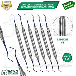 6 Pcs Spoon Excavator #19 Double Ended Blue Titanium Coated Dental Instruments - Picture 1 of 8