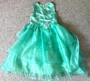 L.A. Tara Green Layered Tiered Bow Flower Flared Formal tulle Party Dress Girl 8 - Picture 1 of 8