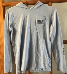 Vineyard Vines Shirt Boys Large 14 Blue Whale Logo Hoodie Pocket Preppy Logo - Picture 1 of 5