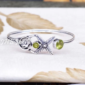 Apple Green Peridot Gemstone 925 Sterling Silver Bangle Cuff Fashion Jewelry - Picture 1 of 6