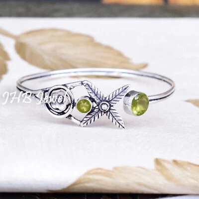 Apple Green Peridot Gemstone 925 Sterling Silver Bangle Cuff Fashion Jewelry - Image 1 of 4