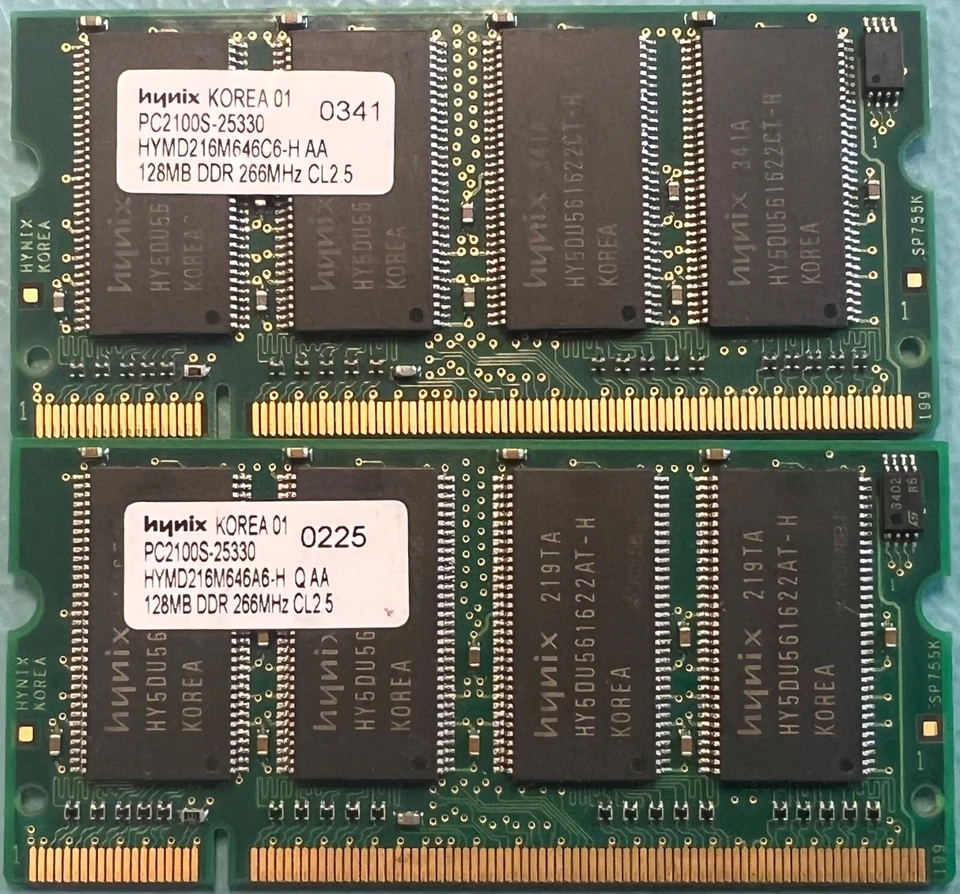 LOTE DE 2 Memorias DDR Hynix HYMD216M646A6-H/HYMD216M646C6-H PC2100 128 MB 266 MHz Foto 1 de 1