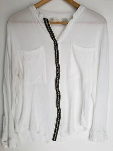 MISS ME Mujer Mangas Largas Botones Frontal Blanca Transparente Camisa Bolsillo Mediano Rayón - Imagen 1 de 6