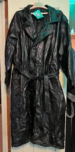 Giovanni Navarre Black Leather Trench Coat Jacket Sz XXXL Style GFTRXXXL New 5S - Picture 1 of 5