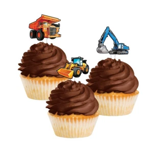 Big Dig Construction Cupcake Toppers x 12 Dump Truck Digger Bobcat - Picture 1 of 1