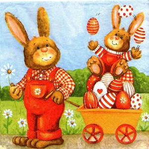 Papierservietten Ostern Hasen Eierwagen. Pappservietten Osterhasen - Bild 1 von 1