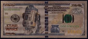 Star Wars R2-D2 United States USA $100 Gold Foil Plastic Banknote - Picture 1 of 3