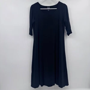 Eileen Fisher Dress Women Medium Black Short Sleeves Minimalist Stretch Knee - Picture 1 of 9