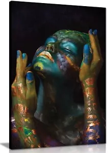 Pittura corpo donna blu e verde ritratto incorniciato tela stampa arte da parete arredamento casa - Foto 1 di 6