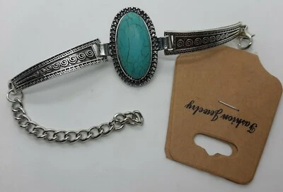 Nuevo Brazalete Boho Turquesa Howlita Cabujón Tibetano Plata Tribal Suroeste Foto 1 de 4