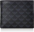 EMPORIO ARMANI Bi-fold wallet YEM122YTO2J Monogram Black Leather NEW