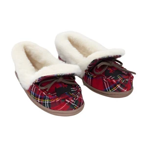Charter Club Dorenda Moccasin Slippers Red Plaid Dog 5M DARK RED Size 5 M - Picture 1 of 5