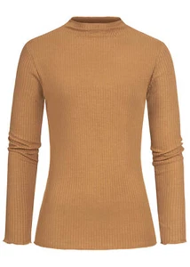 Camisa mujer violeta acanalada manga larga detalles de volantes entallada marrón camel N2008623 - Imagen 1 de 2