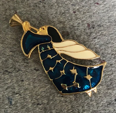 Christmas Angel Blowing Horn Gold Tone Turquoise Blue Stone Pin Brooch Unsigned Foto 1 de 2