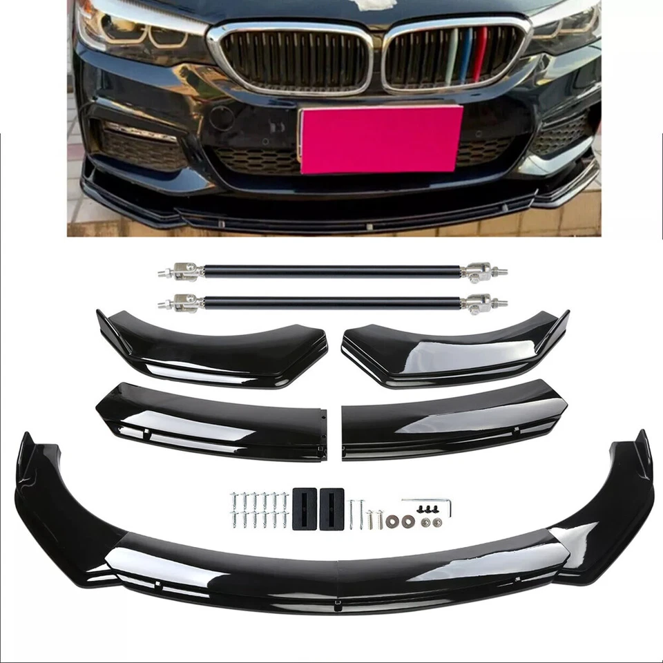 Preto para BMW Front Bumper Lip Chin Spoiler Inferior Splitter Body Kit + Varas de Apoio de Suspensão - Imagem 1 de 4