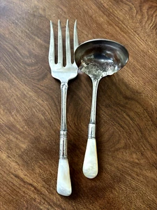 Vintage, Sterling Silver Ladle & Silver Serving Fork With Ivory Handles - Picture 1 of 7