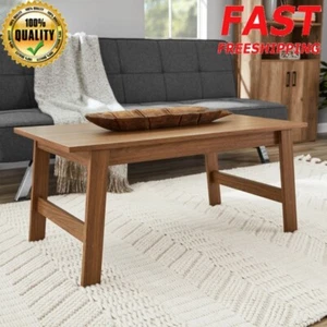 Wood Coffee Table Rectangle Storage Rustic Living Room Furniture Indoor Use - Picture 1 of 9