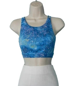 All In Motion Girls Blue Splatter Print High Neck Strappy Activewear Bra XL14-16 - Picture 1 of 8