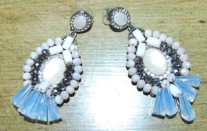 Weiß irisierende Kristall Glas Perlen Strass Chandelier Ohrhänger - Bild 1 von 9