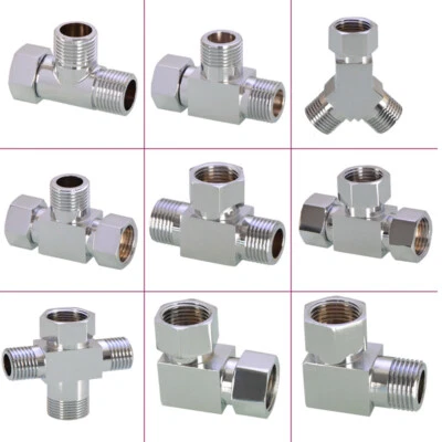 Adapter 3-Wege Messing Wasserhahn Verteiler für Zulaufschläuche, 1/2 Zoll Chrom - Bild 1 von 4