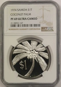 1974 Samoa S1T NGC PF69 Ultra Cameo (Coconut Palm) Silver Tala  - Picture 1 of 4