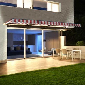 ALEKO Halbkassette motorisierte LED einziehbare 20x10 Fuß Terrassenmarkise rot/weiß - Bild 1 von 11