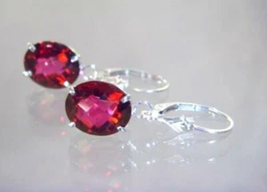 Pendientes de plata de ley 925 con cierre de palanca, topacio carmesí, SE207 - Imagen 1 de 5