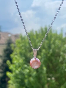 Collana Con Zircone In Argento 925 Con Perla Naturale - Foto 1 di 2