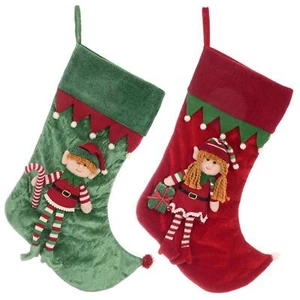 Christmas Stocking Elf Figure Decoration Red Green Plush Fabrics Boy Girl 58cm - Picture 1 of 5