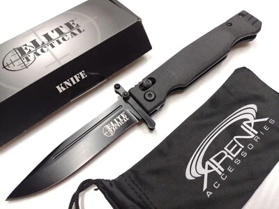 Ball Bearing Pivot Axis Lock Pocket Knife Black G10 Tip Up D2 Steel Swing Guard - Image 1 of 4