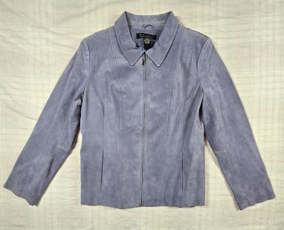 DIALOGUE QVC Womens Jacket Suede Blazer Washable Career Travel Baby Blue 16 NWT - Image 1 of 4