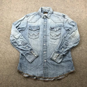 Wrangler Hemd Herren mittelblau Denim Pearl Snap Western Cowboy Vintage Style - Bild 1 von 9