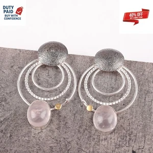 Black Friday Deal 925 Silver Rose Quartz Wedding Stud Daughter Earrings Jewelry - Picture 1 of 8