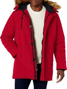 GUESS - Heavyweight Hooded Parka Jacket - Removable Faux Fur Trim - Red - Size L - Picture 1 of 19