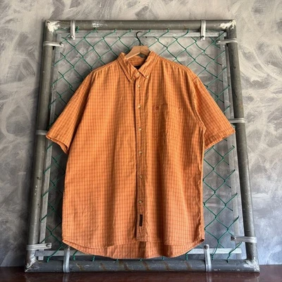 Camisa Timberland con botones para hombre XL a cuadros mangas cortas bolsillo franela naranja Foto 1 de 4
