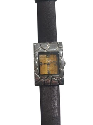 Reloj de cuarzo para dama de plata esterlina ARIA guijarro cuero marrón cara marrón como está Foto 1 de 4