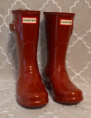 Hunter Original Mujer Talla 5 Cortas ROJO MILITAR Brillo Botas WFS1000RGL - NUEVAS Foto 1 de 4
