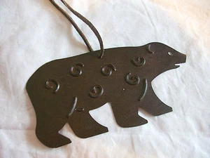 RUSTIC BROWN BEAR ORNAMENT 4" Embossed Tin Leather Loop - Picture 1 of 6