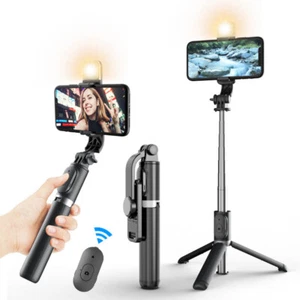 Bluetooth Selfie Stick Foldable Remote Tripod With Fill Light for Android iPhone - Zdjęcie 1 z 10