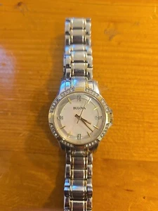 Bulova Women's 98L203 Quartz Crystal Accents Gold Two Tone Mother Of Pearl 30mm - Picture 1 of 6