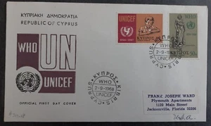 1968 Cyprus UNICEF FDC ties set of 2 stamps to USA - Picture 1 of 2