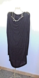 French Connection Designer Black Dress Gold Studs, Shoulder Pads 80s Vibe Sz10 - Picture 1 of 11