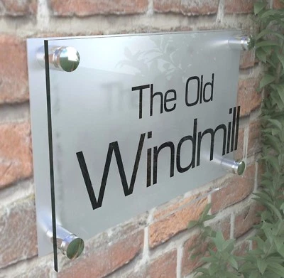 LARGE HOUSE SIGN PLAQUE DOOR NUMBER STREET GLASS EFFECT ACRYLIC HOUSE NAME PR8BS - Image 1 of 4