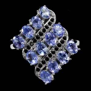 Sommer 925 Silberring Oval Tansanit Schwarz Spinell Edelstein Schmuck Größe 9 - Bild 1 von 10