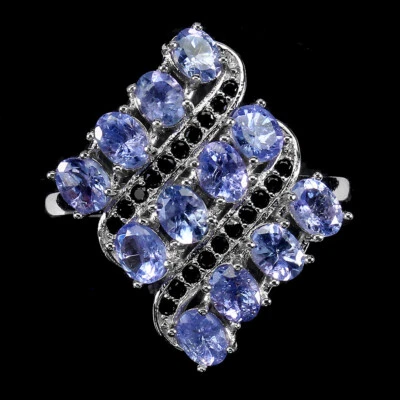 925 Anello Argento Sterling Ovale Tanzanite Nero Spinello Gemma Gioielli Size 9 - Immagine 1 di 4