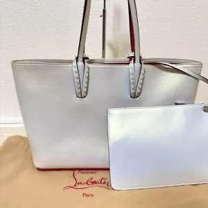 Auth Christian Louboutin Tote Bag Cabata Studs with Pouch White Used from JP IK - Picture 1 of 16